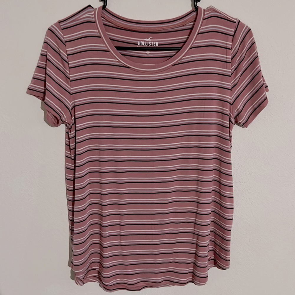 Hollister Soft Striped Crew Neck Top Size XS - Pink/Navy/Light Blue/White